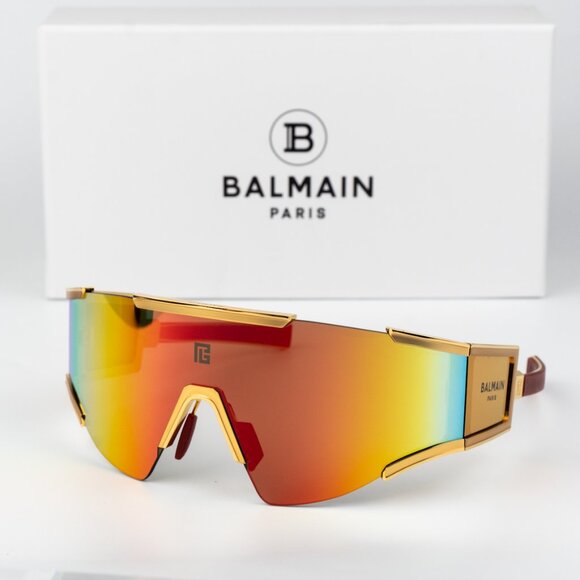 Balmain Women Sunglasses Titanium Gold Red Brown Mirror Mask FLECHE BPS-138C-141 - Picture 1 of 13